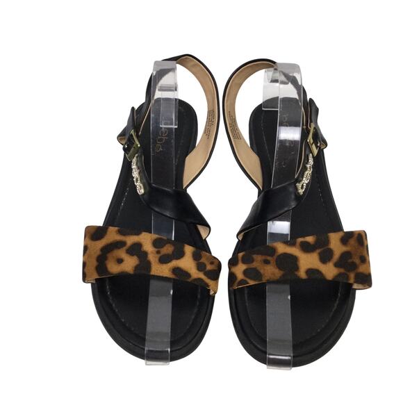 Bebe Leyra Chita Animal Print Rhinestone Ankle Strap Buckle Flat Sandal Size 8.5 - Picture 2 of 12